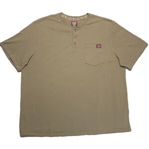 Wrangler Workwear Men’s 2XL  Henley Shirt Short Sleeve Pocket Olive